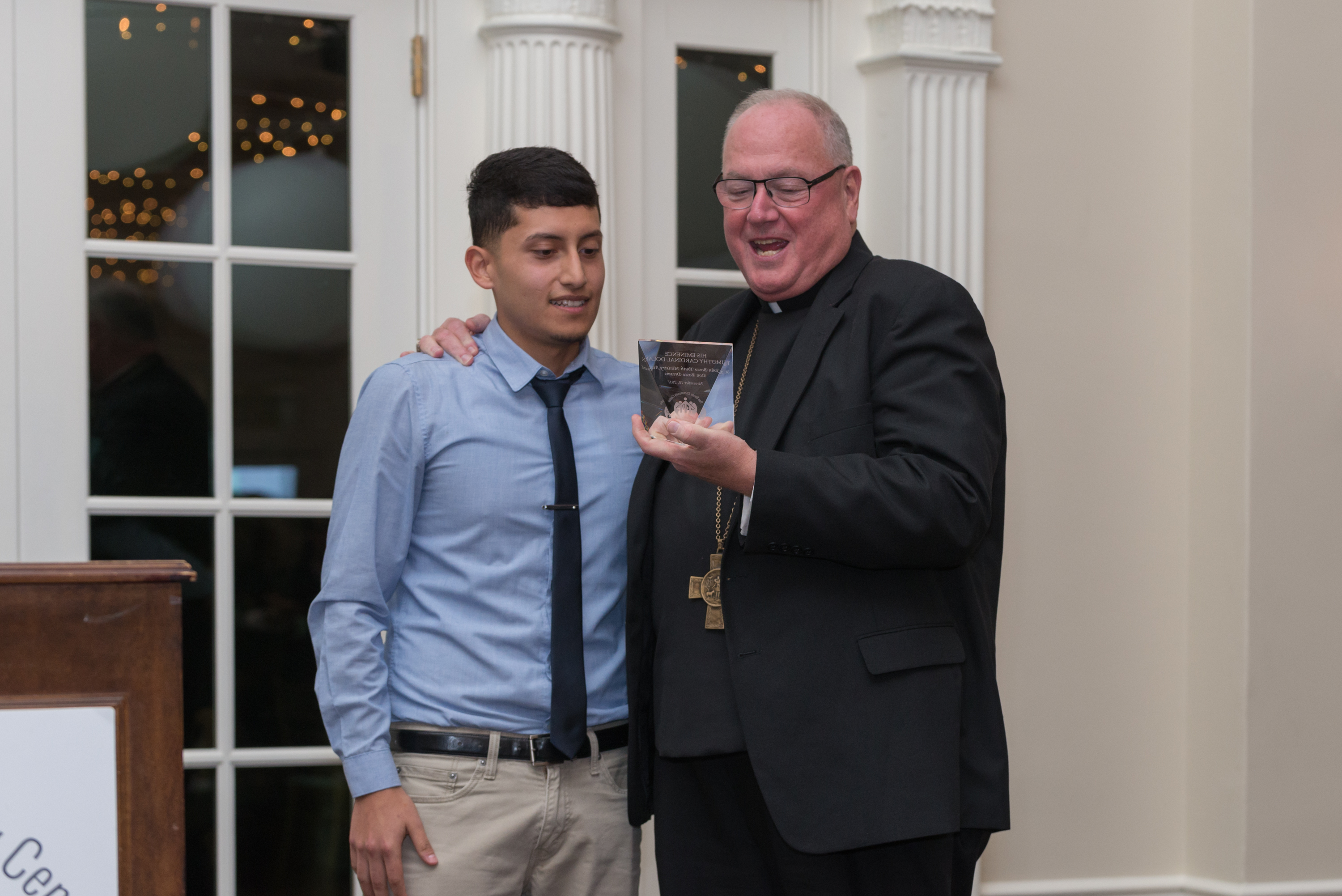 His Eminence Timothy Cardinal Dolan, Archdiocese of New York, St. John Bosco Youth Ministry Award, presented by Kevin Reyes